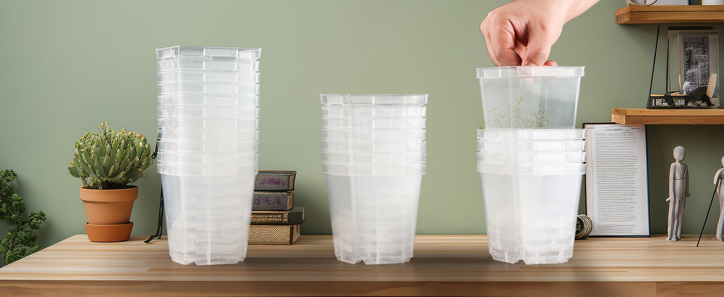 RooTrimmer 3.3" Clear Square Nursery Pots (90-Pack) – High-Efficiency Seedling & Propagation Trays
