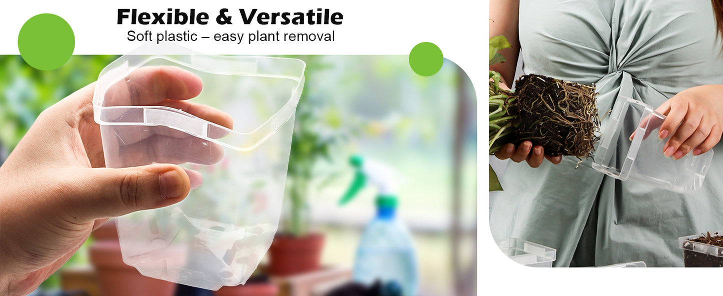 RooTrimmer 3.3" Clear Square Nursery Pots (90-Pack) – High-Efficiency Seedling & Propagation Trays