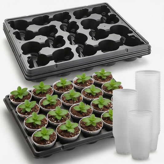 3" Clear Nursery Pots & Heavy-Duty Carrying Tray Kit (100-Pack / 5-Set System)