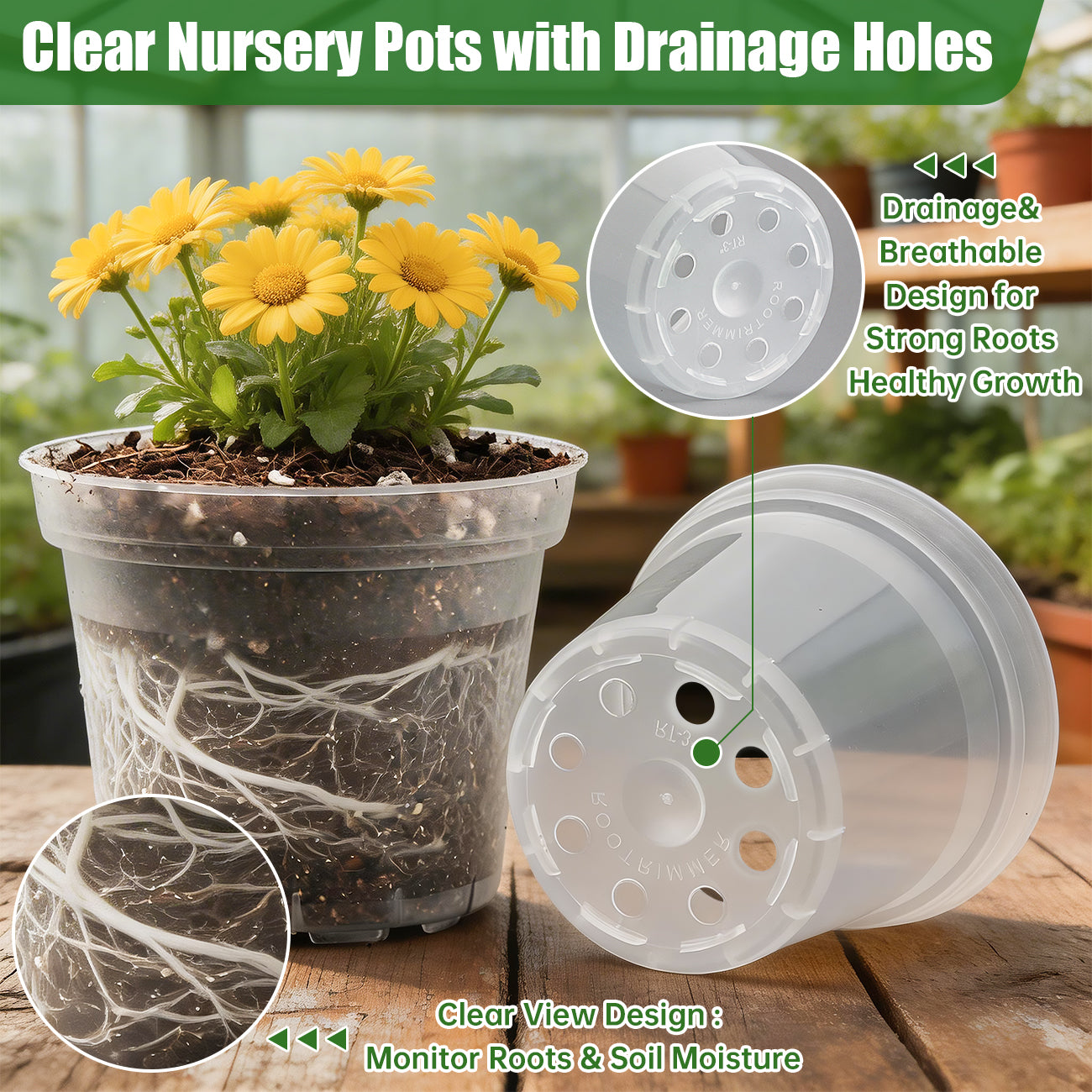 3" Clear Nursery Pots & Heavy-Duty Carrying Tray Kit (100-Pack / 5-Set System)