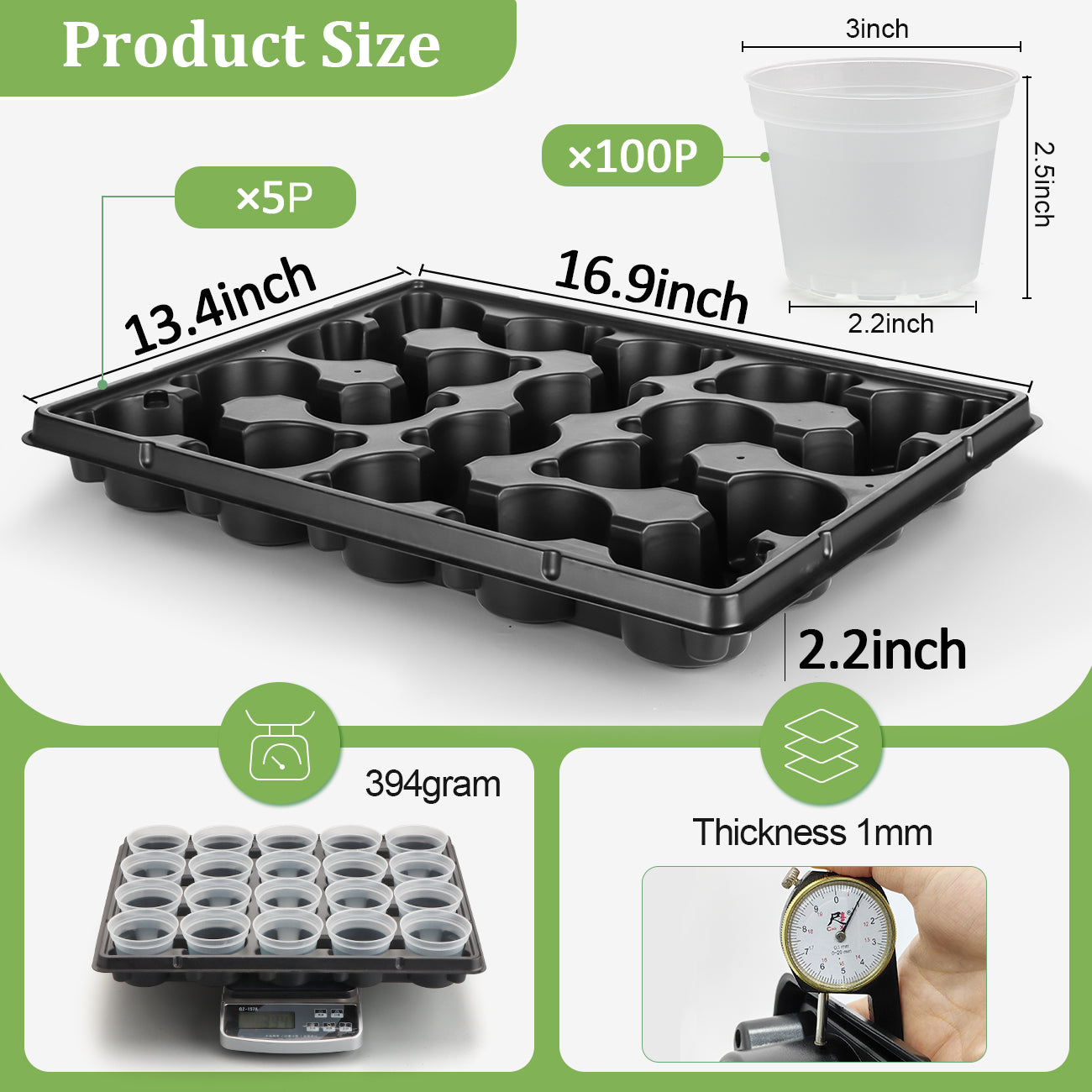 3" Clear Nursery Pots & Heavy-Duty Carrying Tray Kit (100-Pack / 5-Set System)