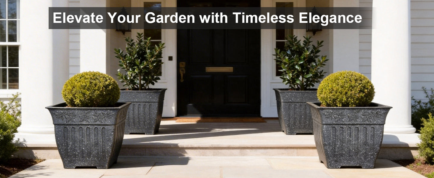 18'' Premium Square Faux-Cement Planters (4-Pack)
