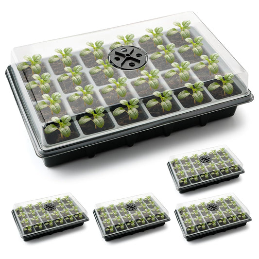 Seed Starter Tray with Dome-5 Sets 24XL Cell Seedling Trays(Total 120 Cells), Plant Germination Tray with Humidity Vented Lid and Base, Mini Propagator Plant Greenhouse for Seed Growing