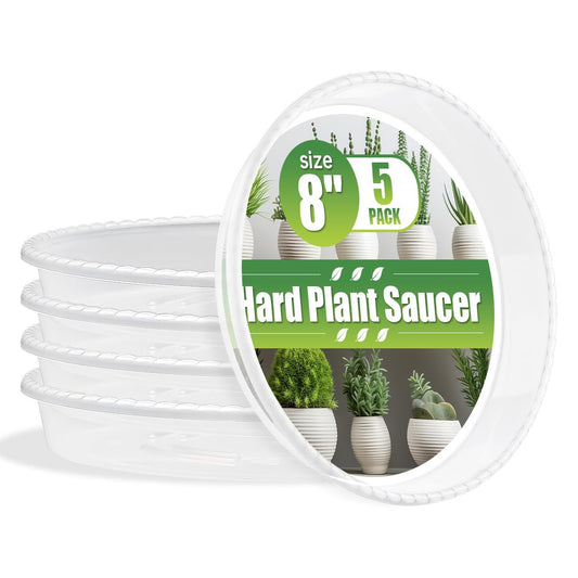 5 Pack Plant Saucer for Indoor Plants, 8 Inch Clear Plant Trays for Pots, Durable Plastic Flower Plant Pot Saucer, Heavy Duty Sturdy Plant Saucer Drip Trays for Pots