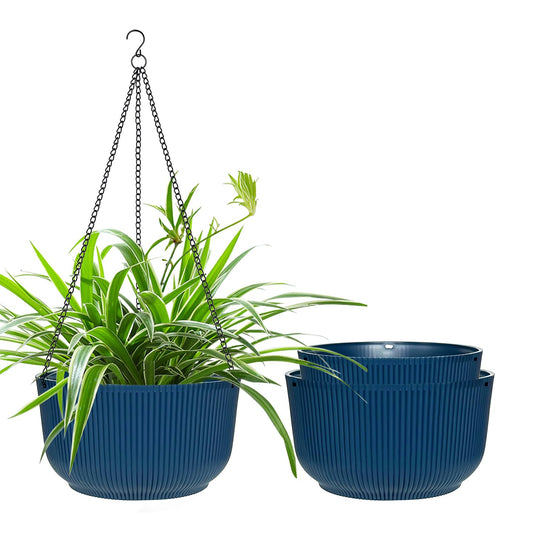 Hanging Planters 9/10/11 Inch for Indoor Plants, 3 Pack Plant Hanger Outdoor with Drainage Holes, Self Watering Hanging Basket Flower Pot for Garden Home Decor, Dark Blue