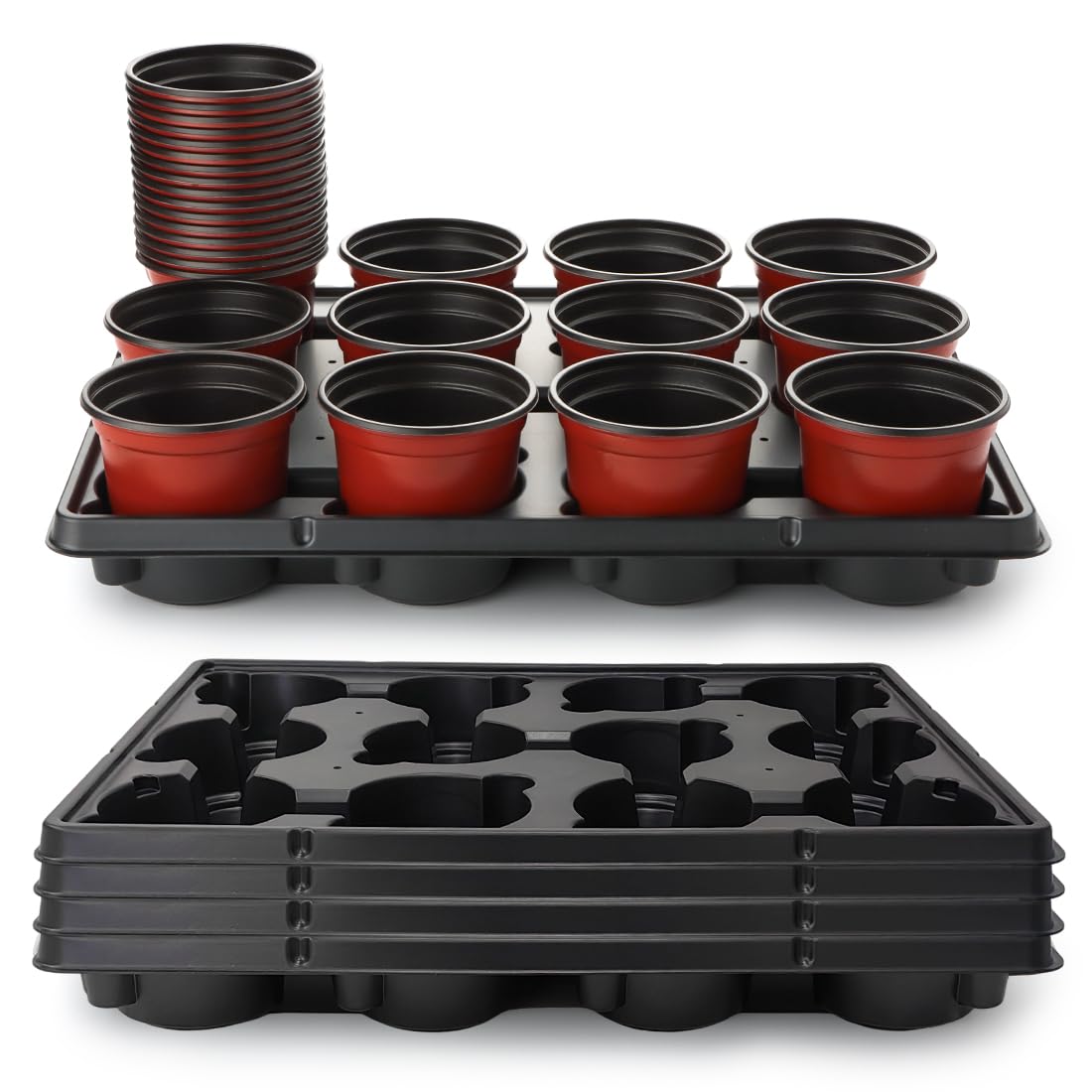 4 inch Round Nursery Pots 60pcs, 12 Cell Nursery Pots Trays 5 Pcs, Sturdy Seeds Starting Germination Shuttle Carrying Trays, Small Planter Nursery Propagation 5 Sets