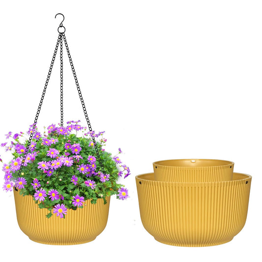 Hanging Planters 9/10/11 Inch for Indoor Plants, 3 Pack Plant Hanger Outdoor with Drainage Holes, Self Watering Hanging Basket Flower Pot for Garden Home Decor, Yellow