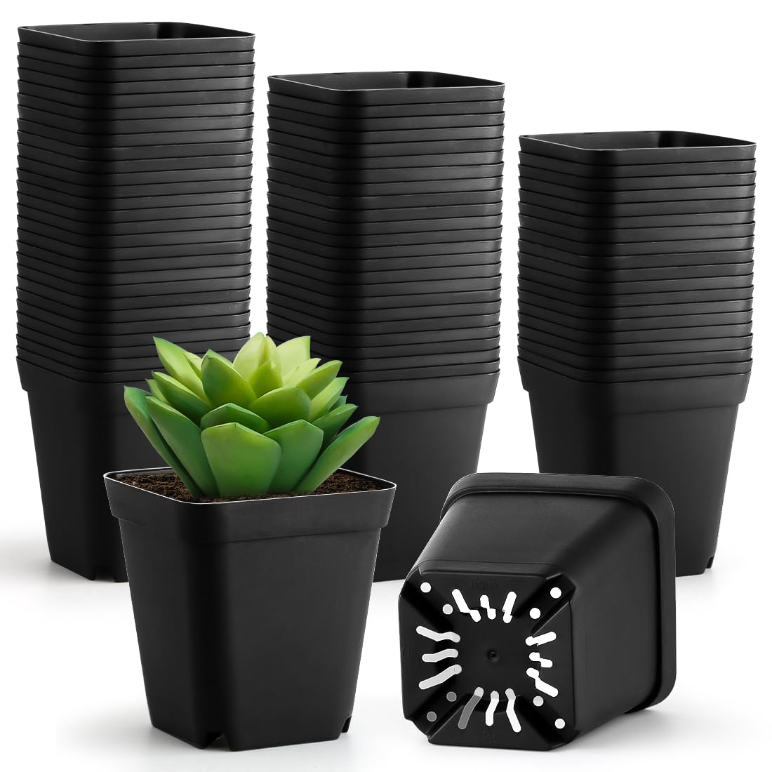 BTPLASTIK 80 Pcs Nursery Pots 4 Inch, Plastic Seed Starting Pot with Drainage Holes, Sturdy Seedling pots for Planting, Succulents, Transplanting, Cuttings (Black)