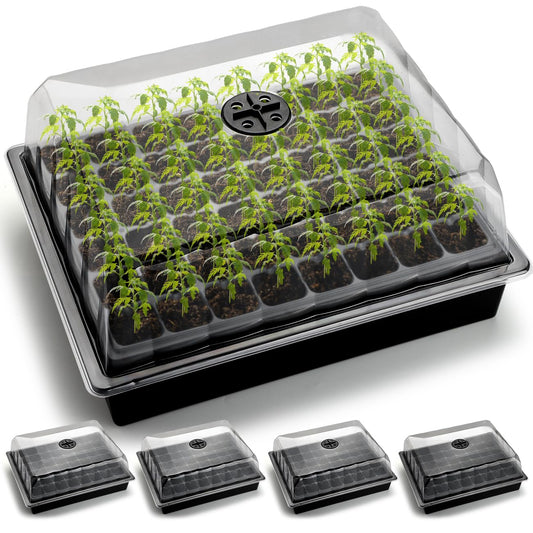 5-Pack No Drip Seed Starter Trays with 4" Humidity Dome - 240 Cells Deep Root Plug Trays, 2.76" Depth for Strong Roots Perfect for Vegetables, Herbs, Flowers & Plant Propagation, Gardening Supplies