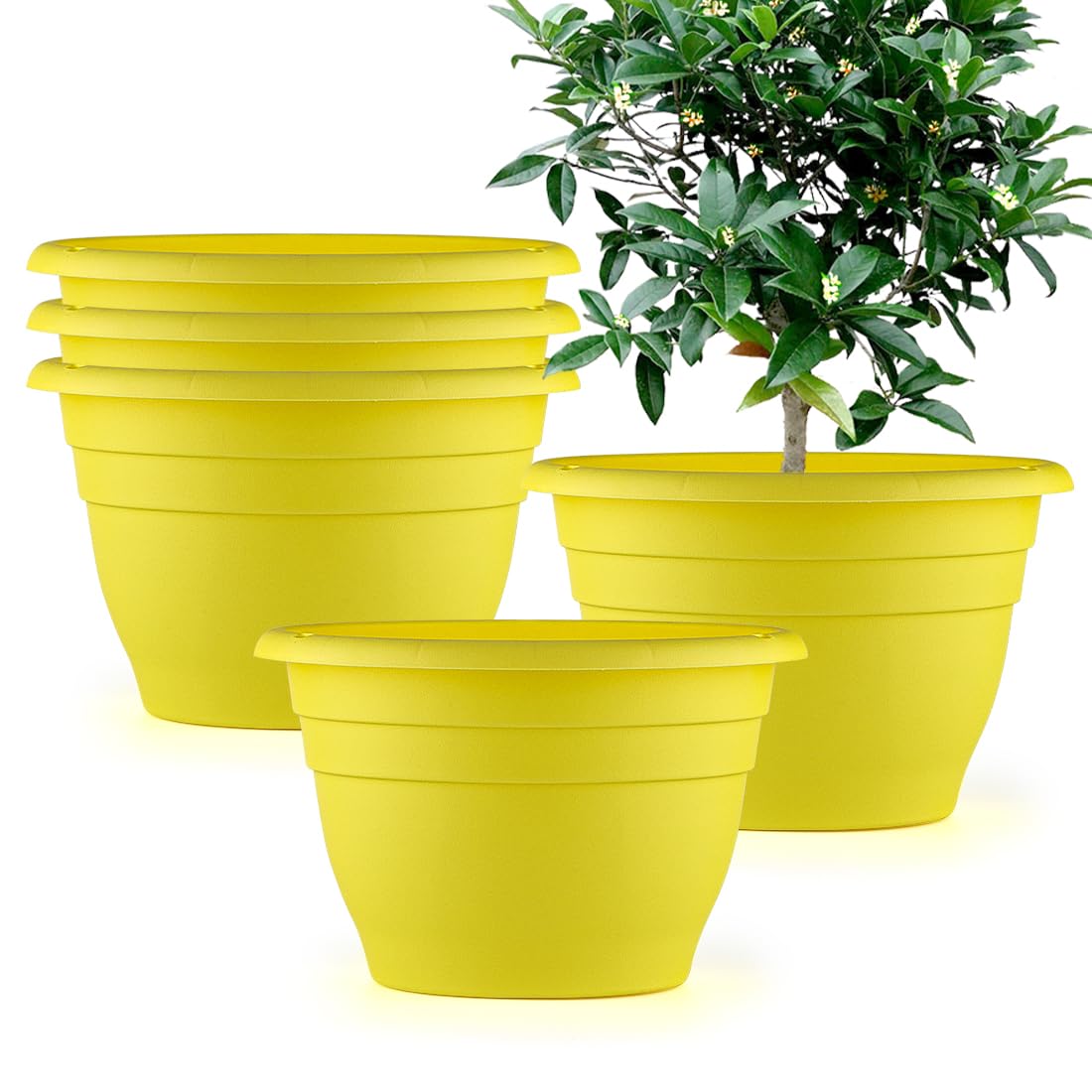 Plant Pot Set of 5, 10" Outside Diameter Flower Pots, 8.5" Inner Diameter Plant Planters with Drainage Hole, Durable Garden Pots Perfect for Indoor & Outdoor Plant Planting, Decor, Yellow