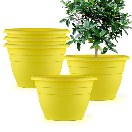 Plant Pot Set of 5, 10" Outside Diameter Flower Pots, 8.5" Inner Diameter Plant Planters with Drainage Hole, Durable Garden Pots Perfect for Indoor & Outdoor Plant Planting, Decor, Yellow
