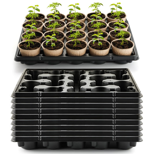 20 Cell Plant Trays for Carrying 3 inch Round Nursery Pots, Sturdy Plastic Trays Suitable for Holding 200 pcs Peat Pots (10 Packs)