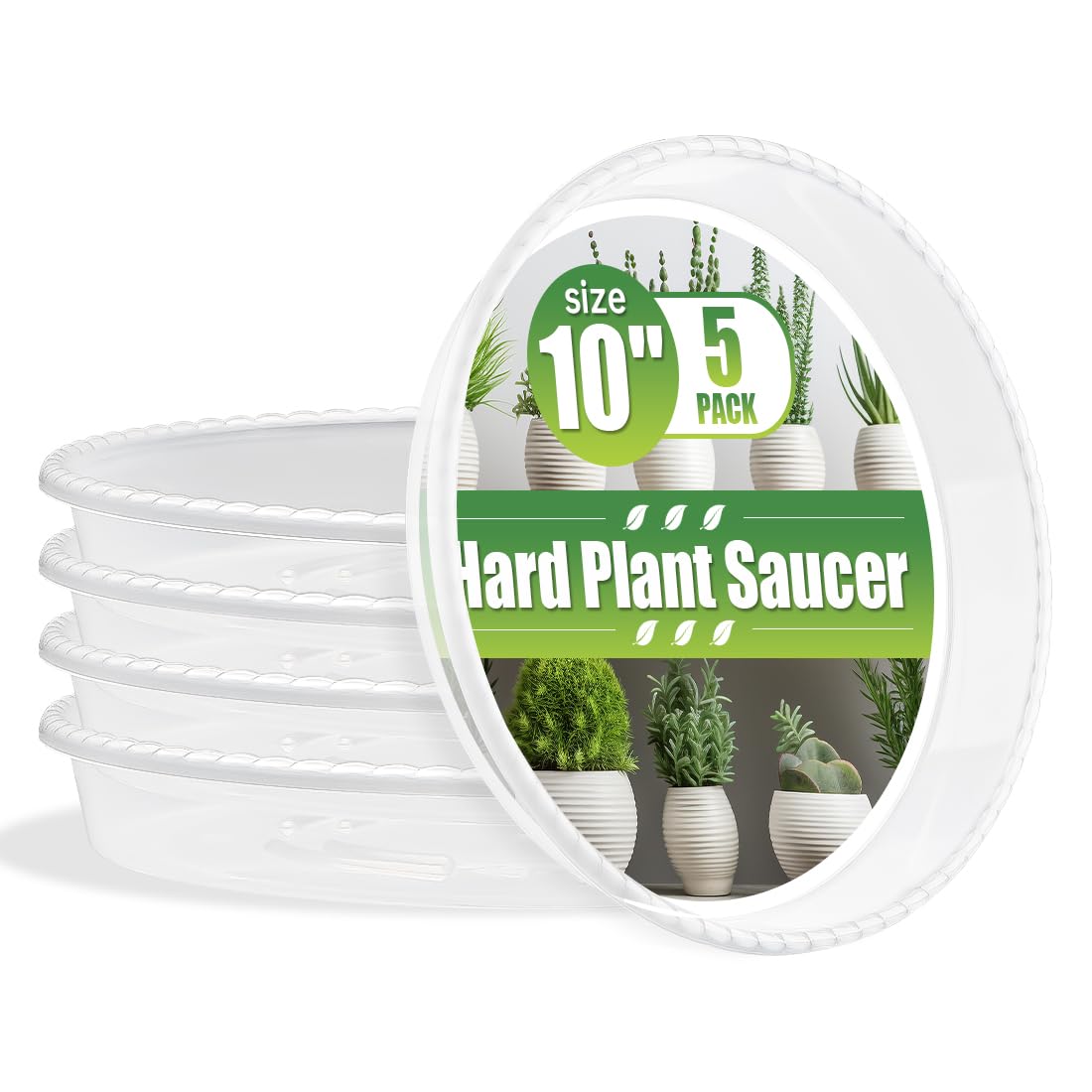 5 Pack Plant Saucer 10 Inch Clear Plant Trays for Pots Thickened Transparent Plant Saucer Tray Indoor and Outdoor Pot Saucer