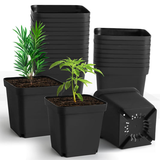 Square Nursery Pots 5.5 Inch, Plastic Plant Pot with Drainage Holes, 30P Reusable Seedling Starter Pots Garden Flower Pots Planters for Indoor Plants, Transplanting, Succulents, Cuttings