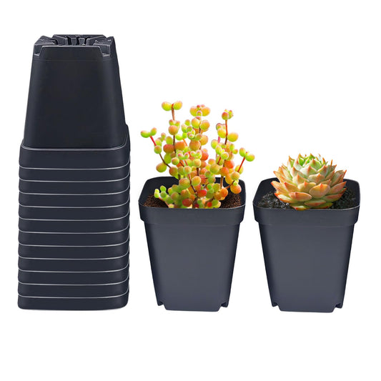Square Nursery Pots 3.54Inches 90 Pcs Seedling Flower Post Plastic Thick Seed Start Germination for Plant Propagation,Sturdy Suit for 1020 Trays(Black,3.54Inches,90Pcs)