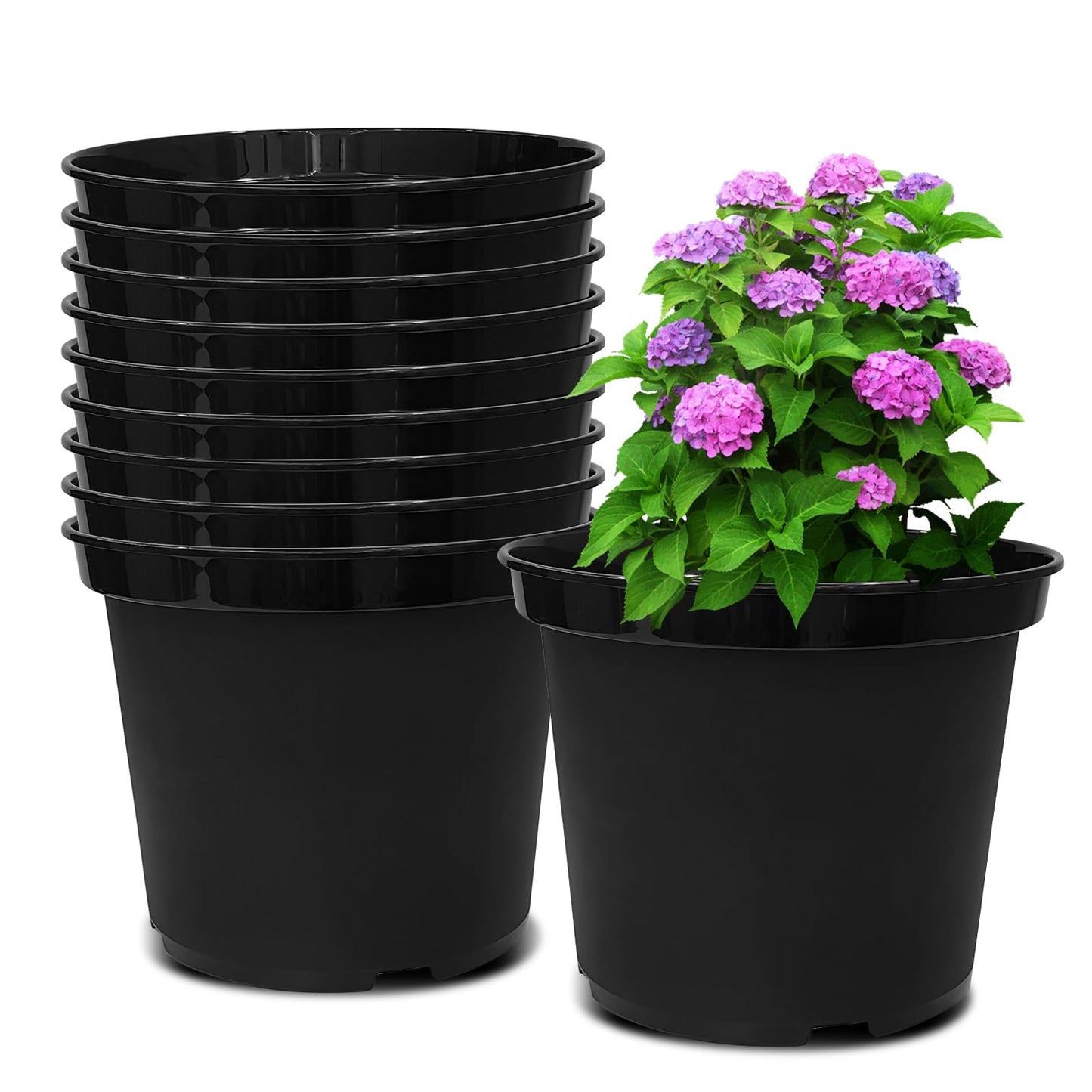 3 Gallon Plastic Nursery Pots, 10 Inch Round Plant Pots with Drainage Holes, 10 Pack Planting Pot for Outdoor Indoor Plants, Gardening Gifts for Women, Black