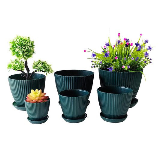 7.5/6.5/5.5/4.9/4.2/3.5 Inch Plant Pots with Saucers & Drain Holes - Indoor/Outdoor Flower Pots for Succulents, Herbs, Cactus - Modern Lightweight Durable Planter Set, Dark Green