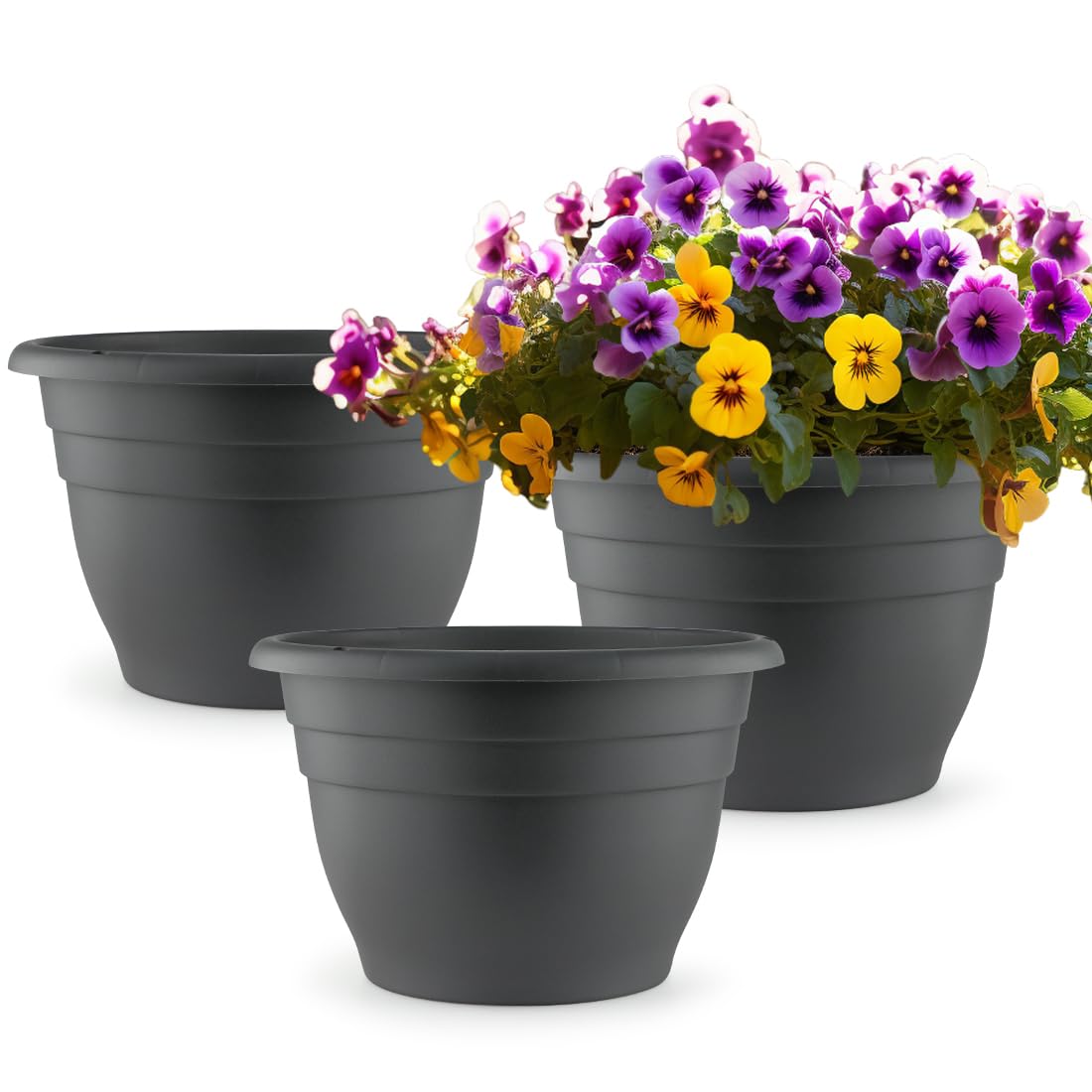 Plant Pots Set of 3, 10" Inner Diameter Flower Pots, 11" Outside Diameter Plant Planters with Drainage Hole, Durable Garden Pots Perfect for Indoor & Outdoor Plant Planting, Decor, Gray