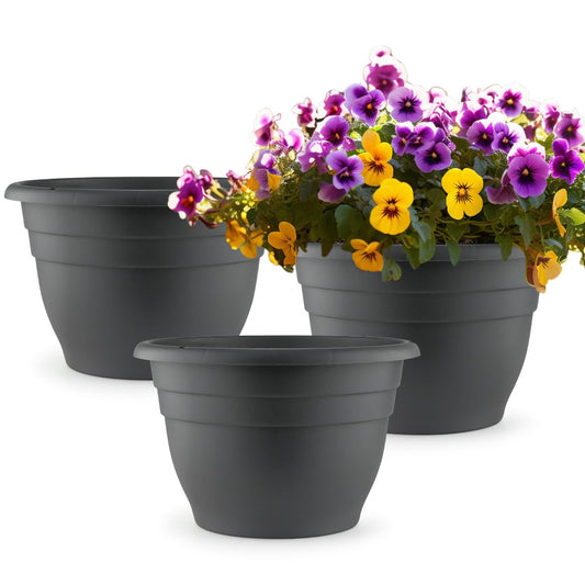 Plant Pots Set of 3, 10" Inner Diameter Flower Pots, 11" Outside Diameter Plant Planters with Drainage Hole, Durable Garden Pots Perfect for Indoor & Outdoor Plant Planting, Decor, Gray