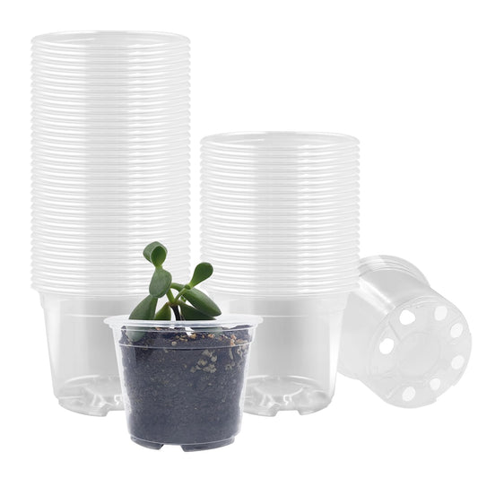 Clear Seedling pots 100-Pack 3.2 Inches Round for Seeds Starter Pots, Seeds Germination Transparent Clean Pots with Drainage Holes(100 Pcs, 3.14Inch)