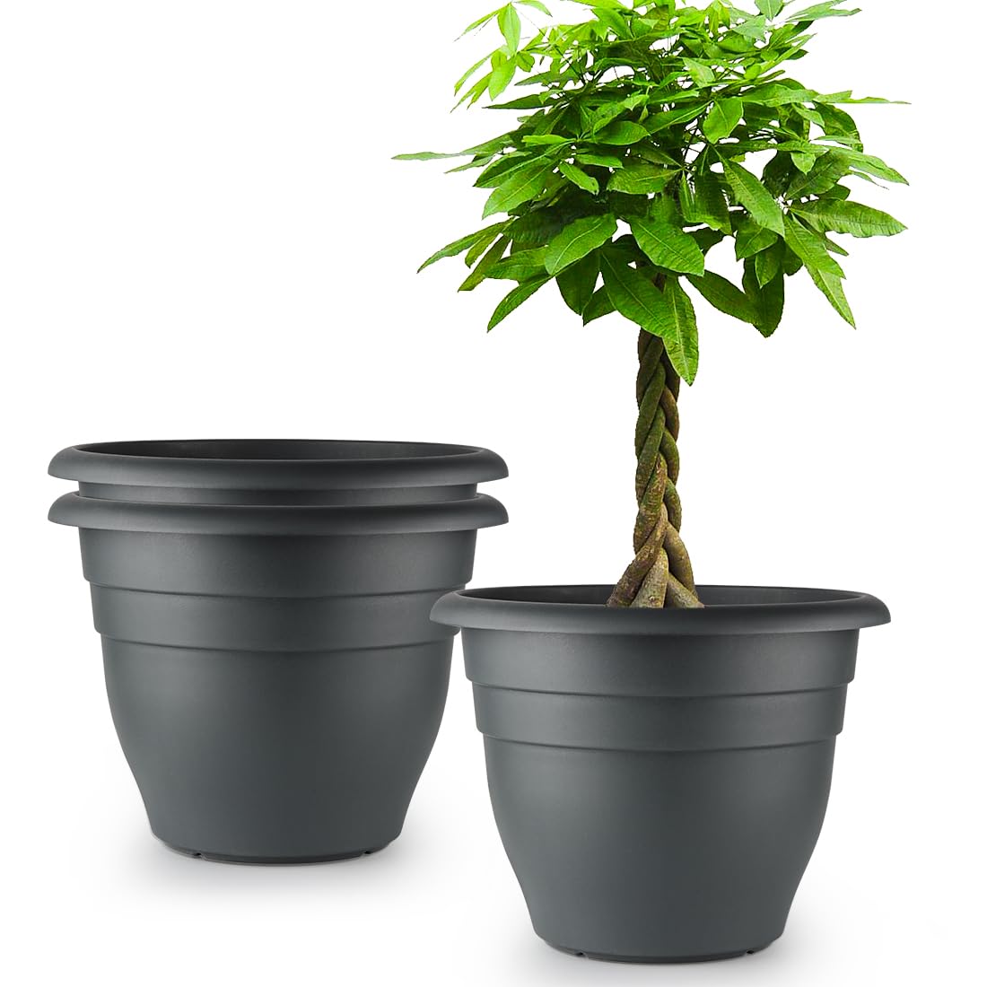 16 Inch Plant Pots, Planters for Outdoor Plants, Thickened Plastic Flower Pots, Large Planters with Drainage Holes(Pack of 3, Gray)