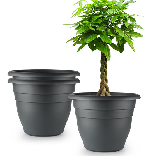 16 Inch Plant Pots, Planters for Outdoor Plants, Thickened Plastic Flower Pots, Large Planters with Drainage Holes(Pack of 3, Gray)