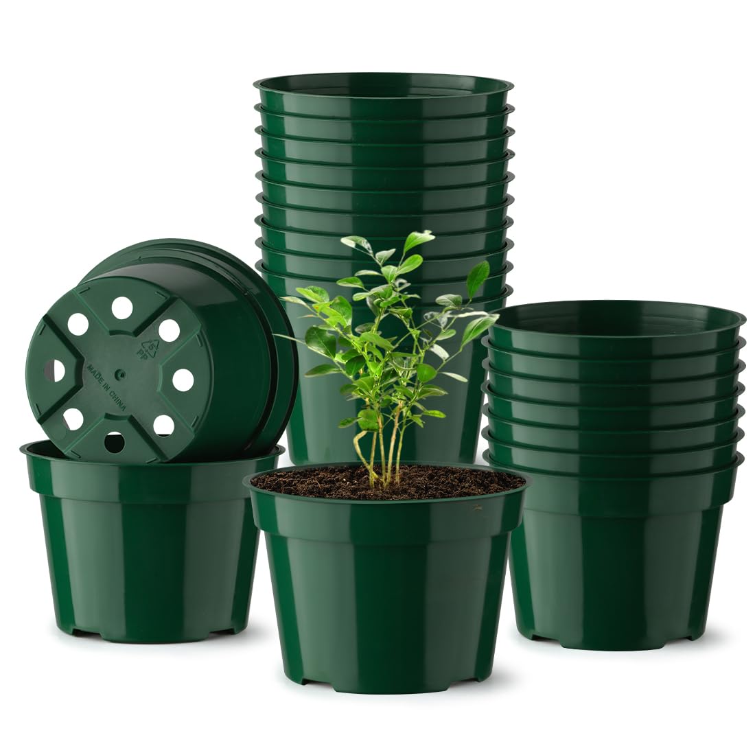 BTPLASTIK 20 Pack 4 Inch Plastic Plant Pots, Thickened Sturdy Nursery Pots, Seed Starter Pots with Drainage Hole, Planting Small Flower Pots, Green