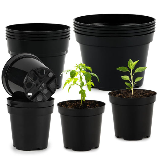 8/6/4 Inch Plant Nursery Pots 15 Pack, Thickened Plastic Pots for Plants with Drainage Holes, Sturdy Seedling Pots, Seed Starting Pots, Flower Pots for Indoor Outdoor Plants, Black