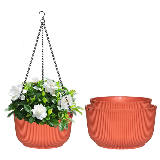 Hanging Planters 9/10/11 Inch for Indoor Plants, 3 Pack Plant Hanger Outdoor with Drainage Holes, Self Watering Hanging Basket Flower Pot for Garden Home Decor, Light Coral