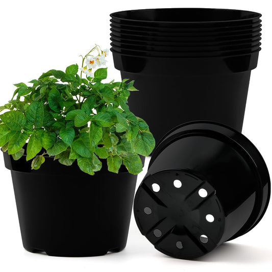 BTPLASTIK 8 Inch Plastic Plant Pots, 15 Pack Sturdy Nursery Pot with Drainage Holes, Flower Planter Pots for Indoor Outdoor, Garden Containers Sets for Vegetable Herbs Flowers, Black