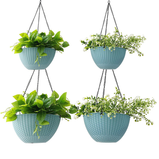 Hanging Planters for Indoor Plants 8/10 Inch, 4 Packs Plant Hanger Outdoor with Drainage Holes, Hanging Basket Flower Pot Perfect for Home, Office and Garden (Sky Blue)