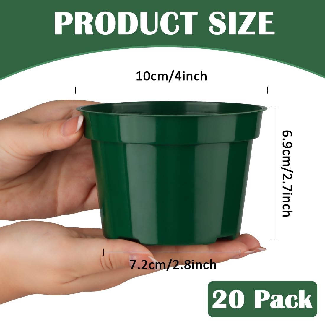 BTPLASTIK 20 Pack 4 Inch Plastic Plant Pots, Thickened Sturdy Nursery Pots, Seed Starter Pots with Drainage Hole, Planting Small Flower Pots, Green