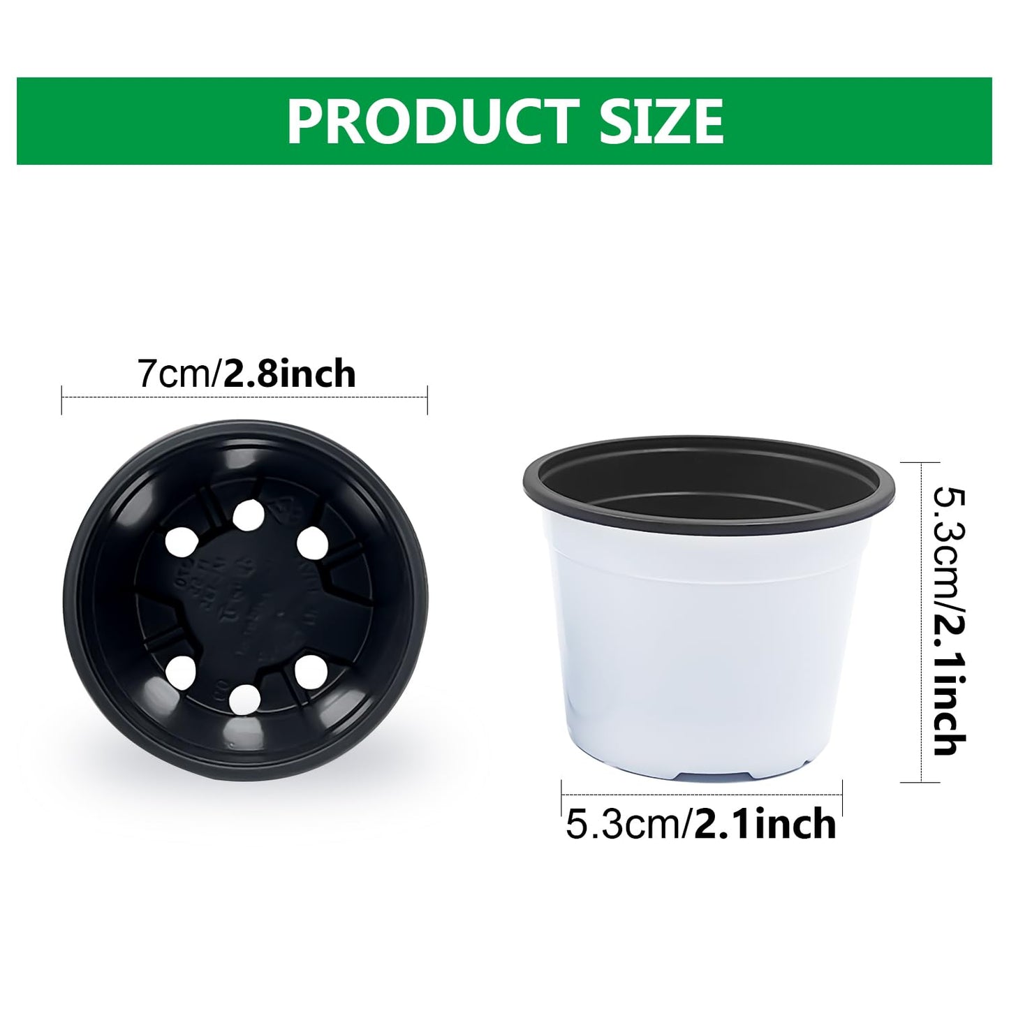 Nursery Pots, 100 Pack 2.8 inch Plastic Plant Pots, Small Flower Pots for Succulents, Seedlings, Flowers, Transplanting（White）