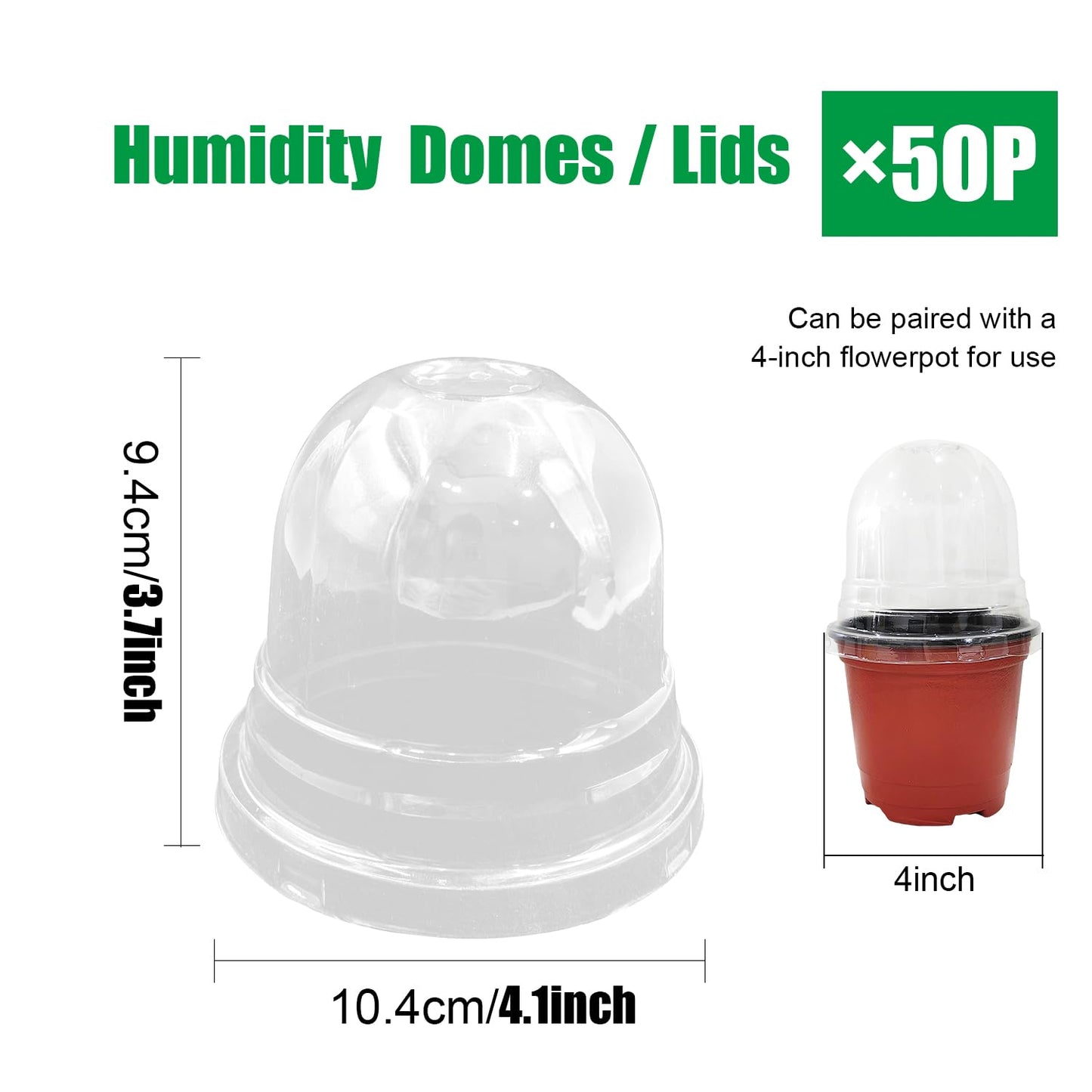 50 Pack Clear Plant Pot Domes, Transparent Seedling Domes Compatible with 4 Inch Seed Starter Pots for Indoor Outdoor Gardening(50Pcs, Clear)