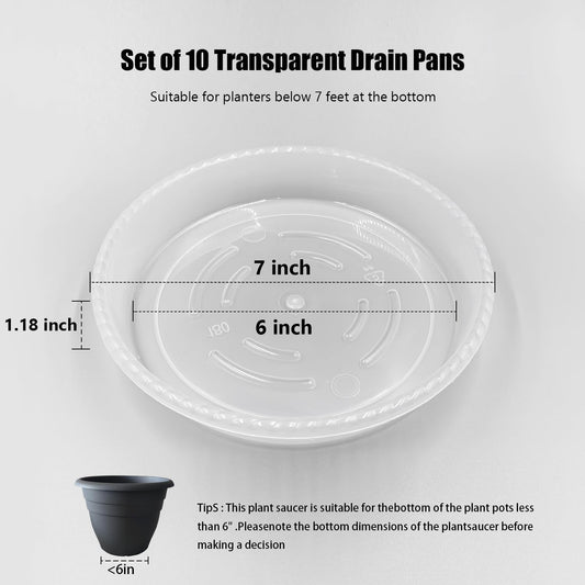 10 Pack Plant Saucer 7 Inch Clear Plant Trays for Pots Thickened Transparent Plant Saucer Tray Indoor and Outdoor Pot Saucer