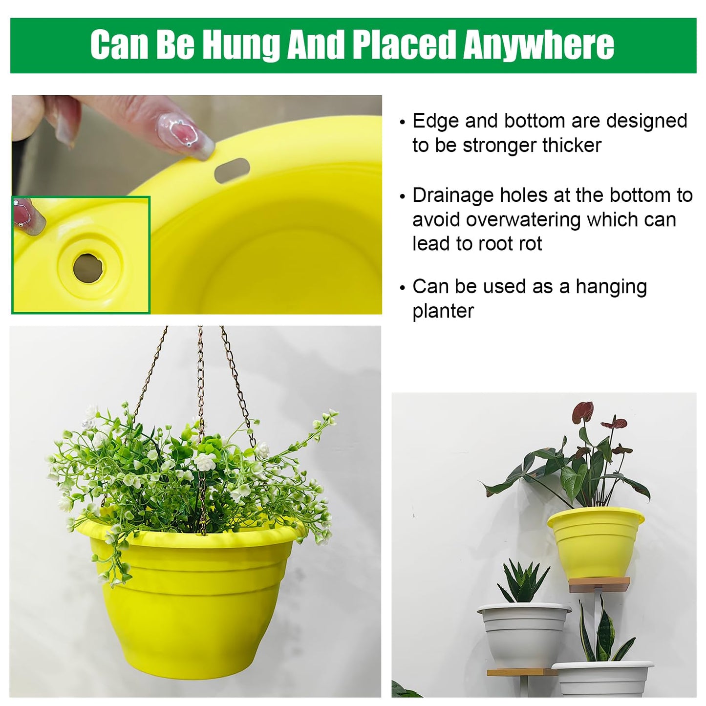 Plant Pot Set of 5, 10" Outside Diameter Flower Pots, 8.5" Inner Diameter Plant Planters with Drainage Hole, Durable Garden Pots Perfect for Indoor & Outdoor Plant Planting, Decor, Yellow