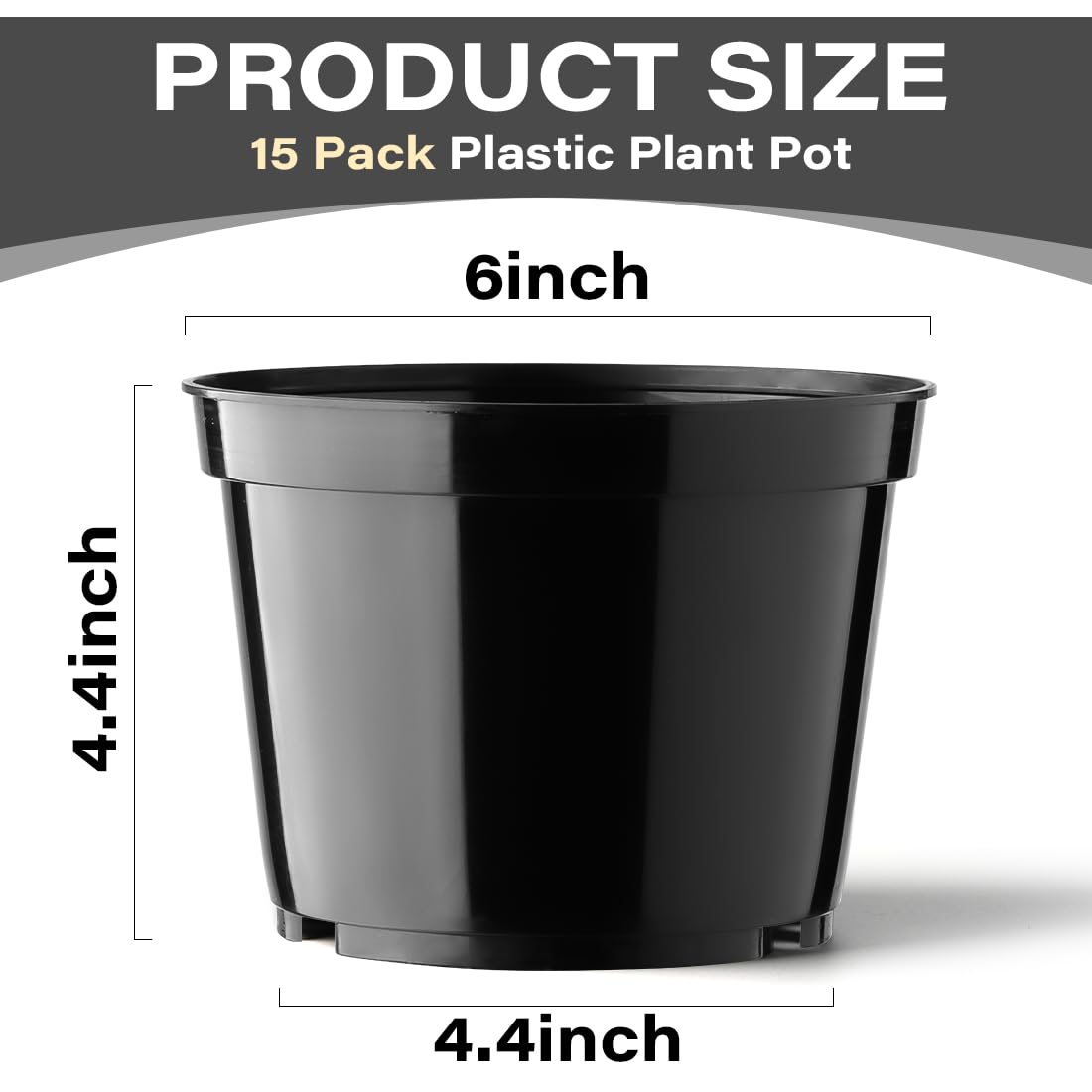 BTPLASTIK 15 Pack 6 Inch Plastic Plant Pots with Drainage Holes, Sturdy Nursery Pots for Plants, Thickened Flower Pots for Indoor Outdoor Planting Transplanting, Succulents, Seedlings, Black