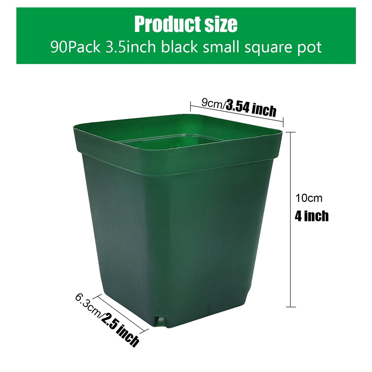 Square Nursery Seedling Pot 3.5 Inches 90 Pcs, Small Nursery Pot Plastic Thick and Sturdy Seed Start Germination Pot for Plant Propagation and Seeding(Green,3.54 Inches, 90Pcs)