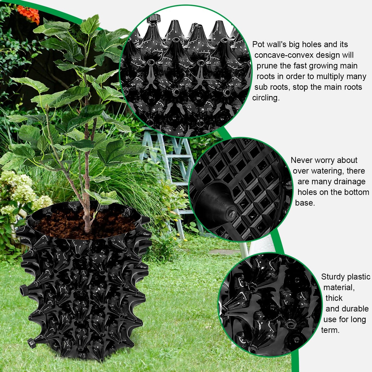 1 Gallon Air Pruning Containers New Plastic Nursery Pots Fruit Vegetable Garden Self-Planting Pots (10), Black (1G-10P)