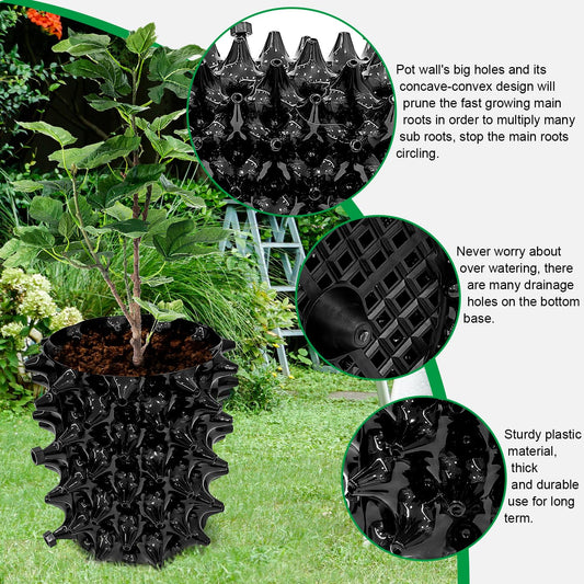 1 Gallon Air Pruning Containers New Plastic Nursery Pots Fruit Vegetable Garden Self-Planting Pots (10), Black (1G-10P)