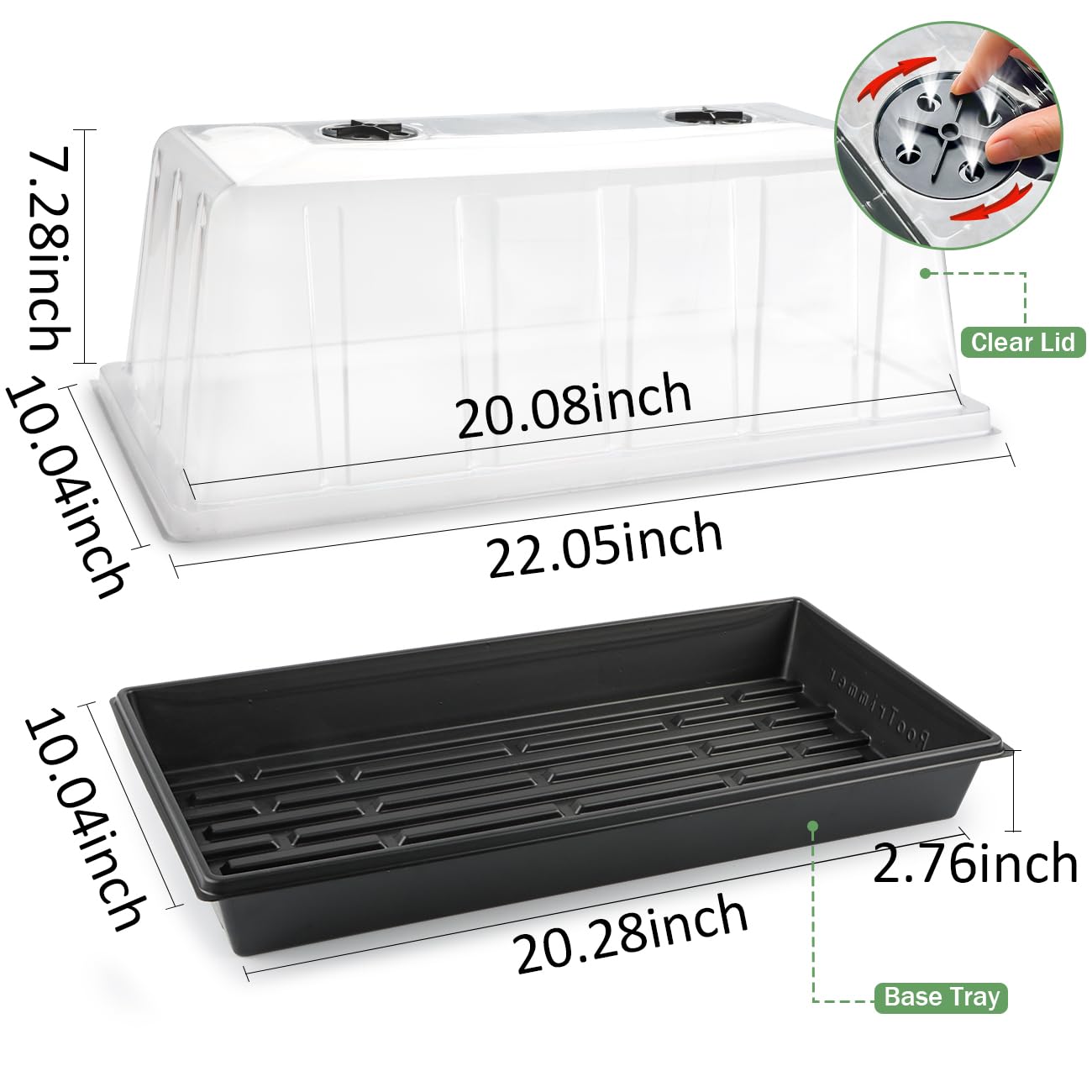 1020 Plant Tray with Tall 7.3'' Dome, 5set Extra Large Seed Starter Tray with Humidity Domes, Heavy Duty 1020 Trays and Flats with Lid, Seed Germination Mini Greenhouse No Hole for Balcony Garden