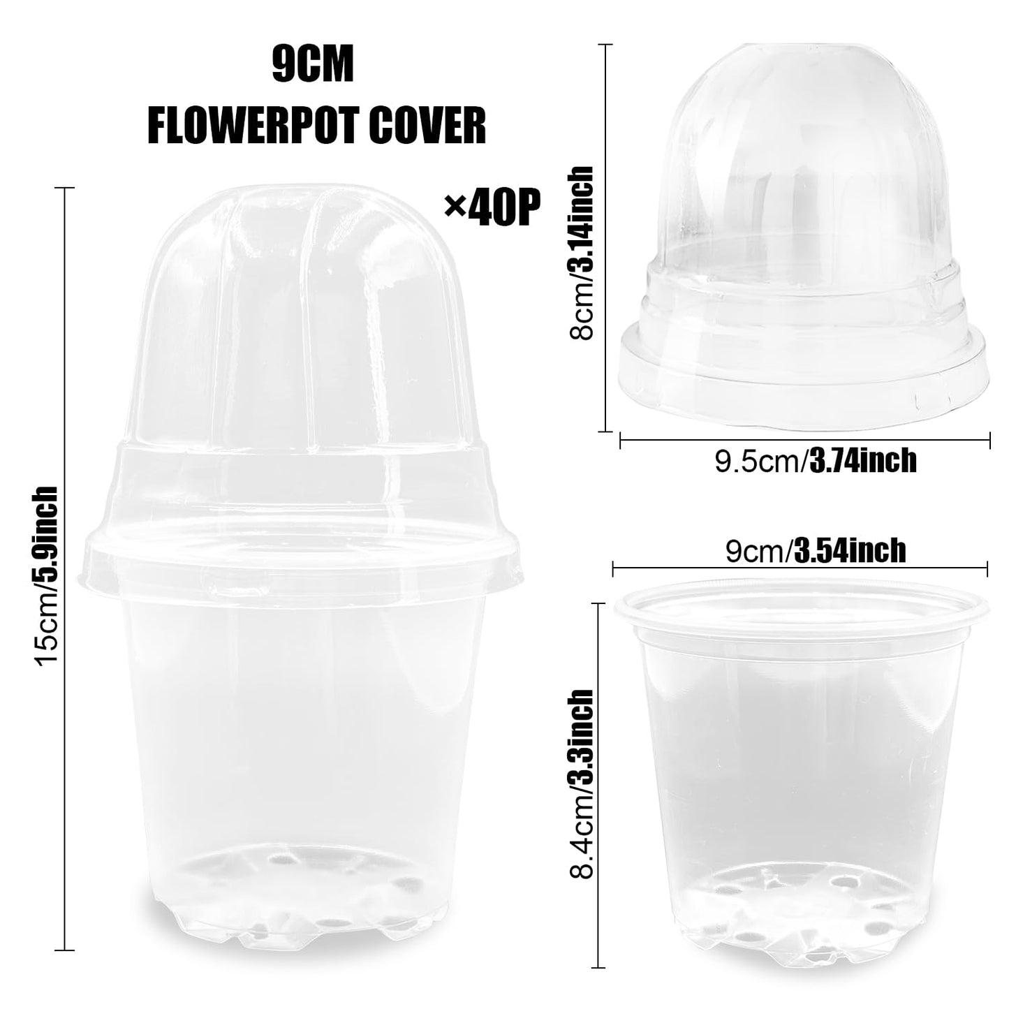 Transparent Nursery Pots 3.5Inch with Humidity Domes for Seeds Starting, Clear Plastic Plant Pots with Drainage Holes (3.54Inch, 40Pcs,Clear Pots with Lids)