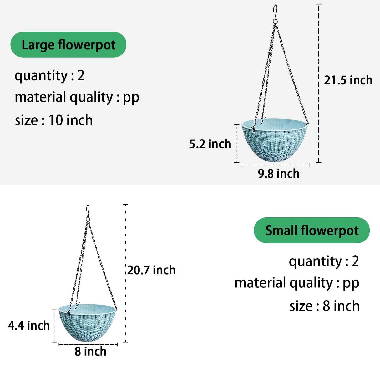 Hanging Planters for Indoor Plants 8/10 Inch, 4 Packs Plant Hanger Outdoor with Drainage Holes, Hanging Basket Flower Pot Perfect for Home, Office and Garden (Sky Blue)