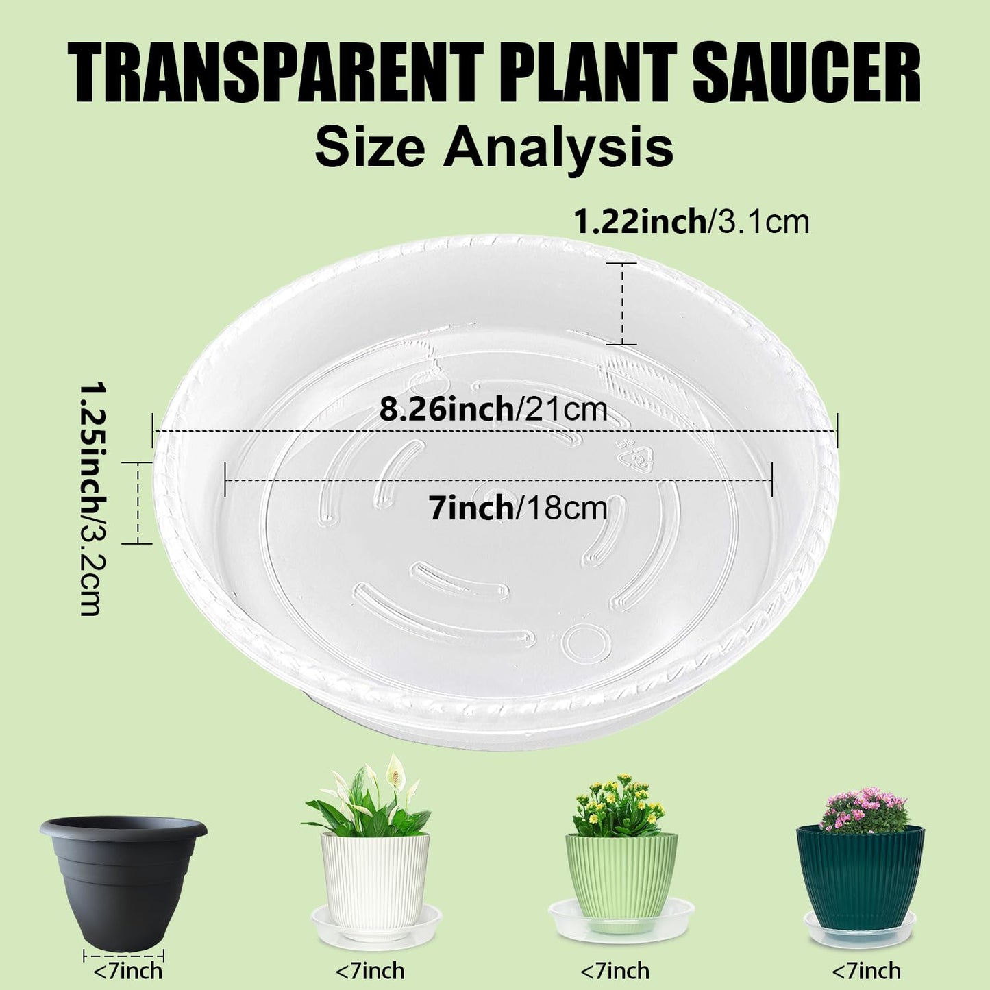 5 Pack Plant Saucer for Indoor Plants, 8 Inch Clear Plant Trays for Pots, Durable Plastic Flower Plant Pot Saucer, Heavy Duty Sturdy Plant Saucer Drip Trays for Pots