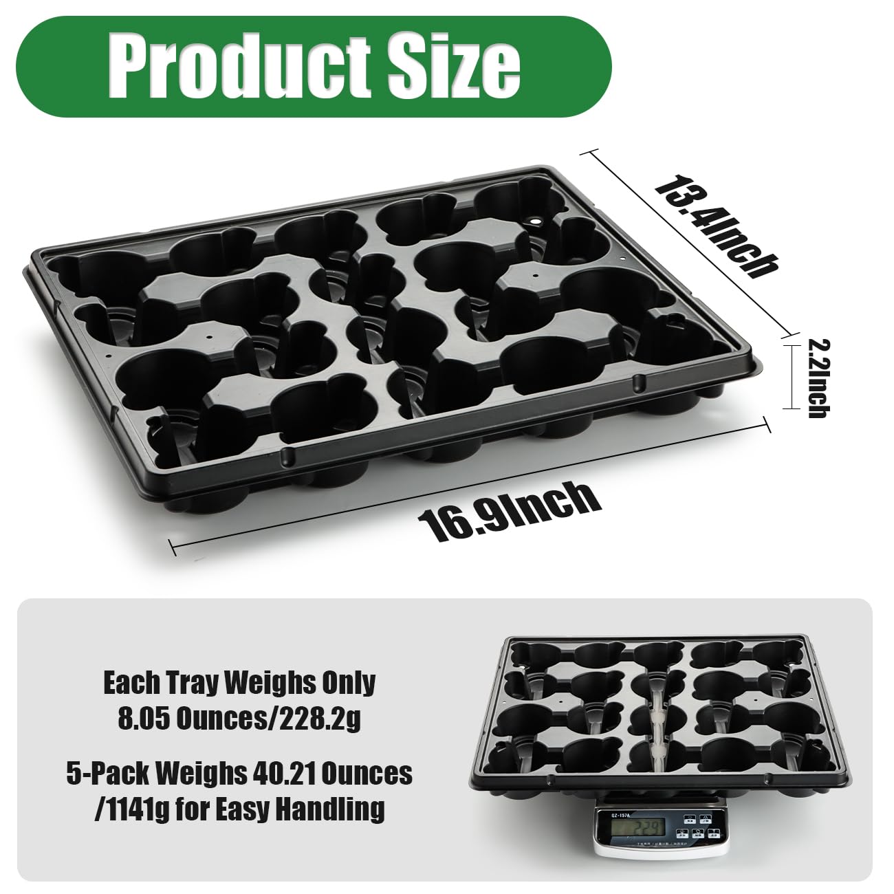 20 Cell Plant Trays for Carrying 3 inch Round Nursery Pots, Sturdy Plastic Trays Suitable for Holding 100 pcs Peat Pots (5 Packs)