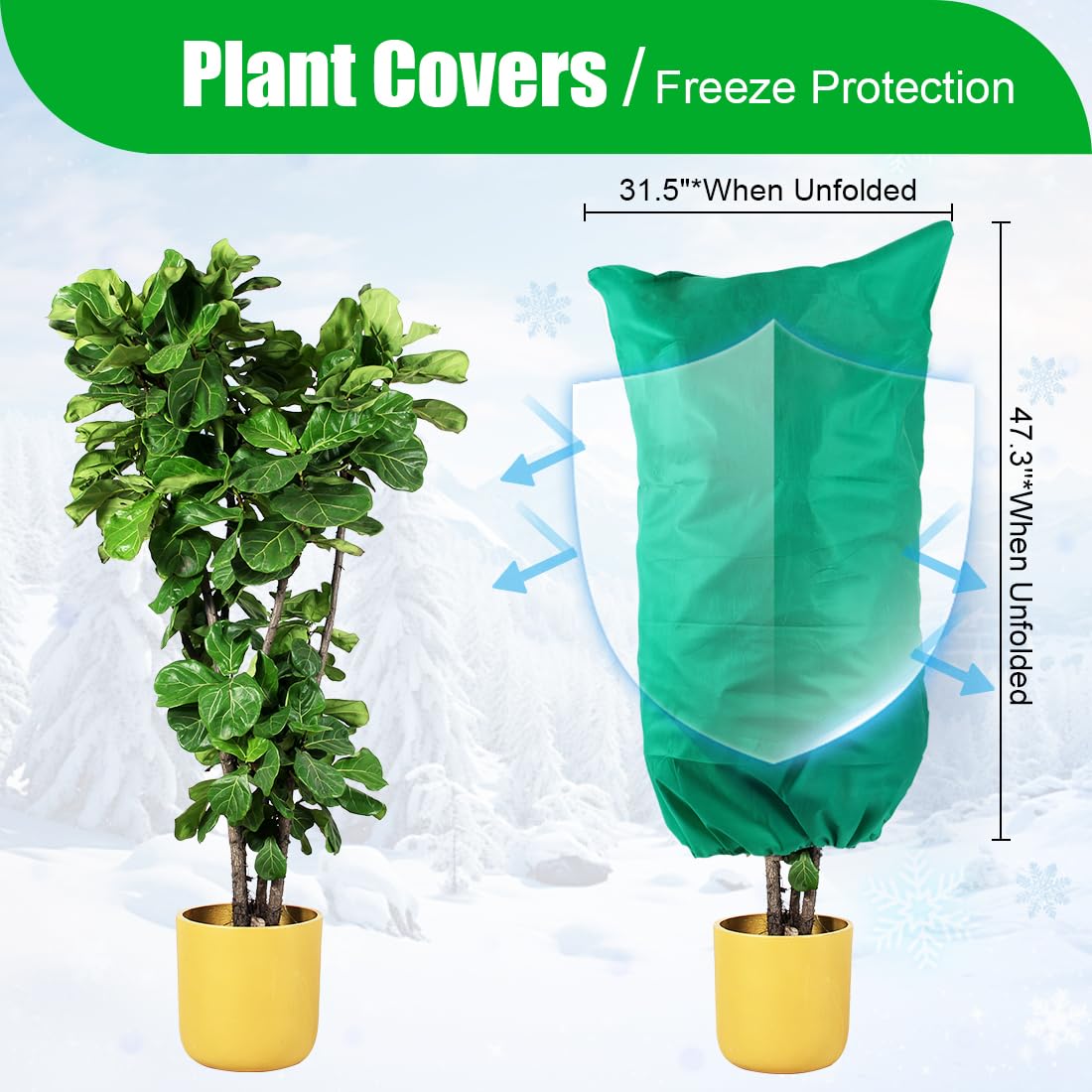 Plant Protectors from Animals, 4-Pack Plant Covers Freeze Protection, Frost Covers with Zipper Drawstring, Outdoor Winter Frost Cold Weather Shrubs Trees Jacket Covers (31.5" x 47.3",Green)
