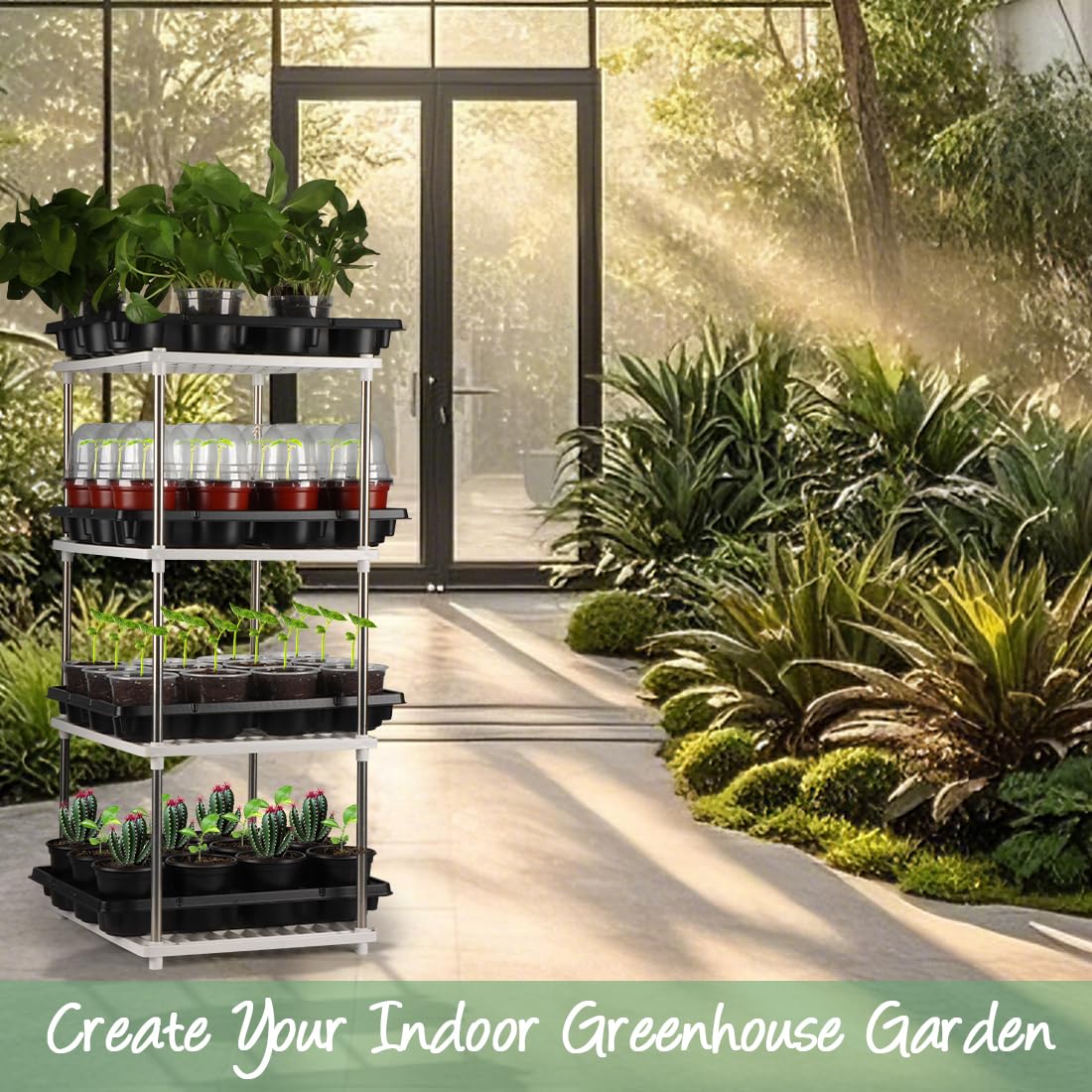 4 Inch 60 Pack Nursery Pots with Humidity Domes & 5 Pack 12 Cell Round Seedling Pot Carrying Trays, Sturdy Seeds Starter Pot Germination Set, Small Planter Nursery Propagation 5 Sets