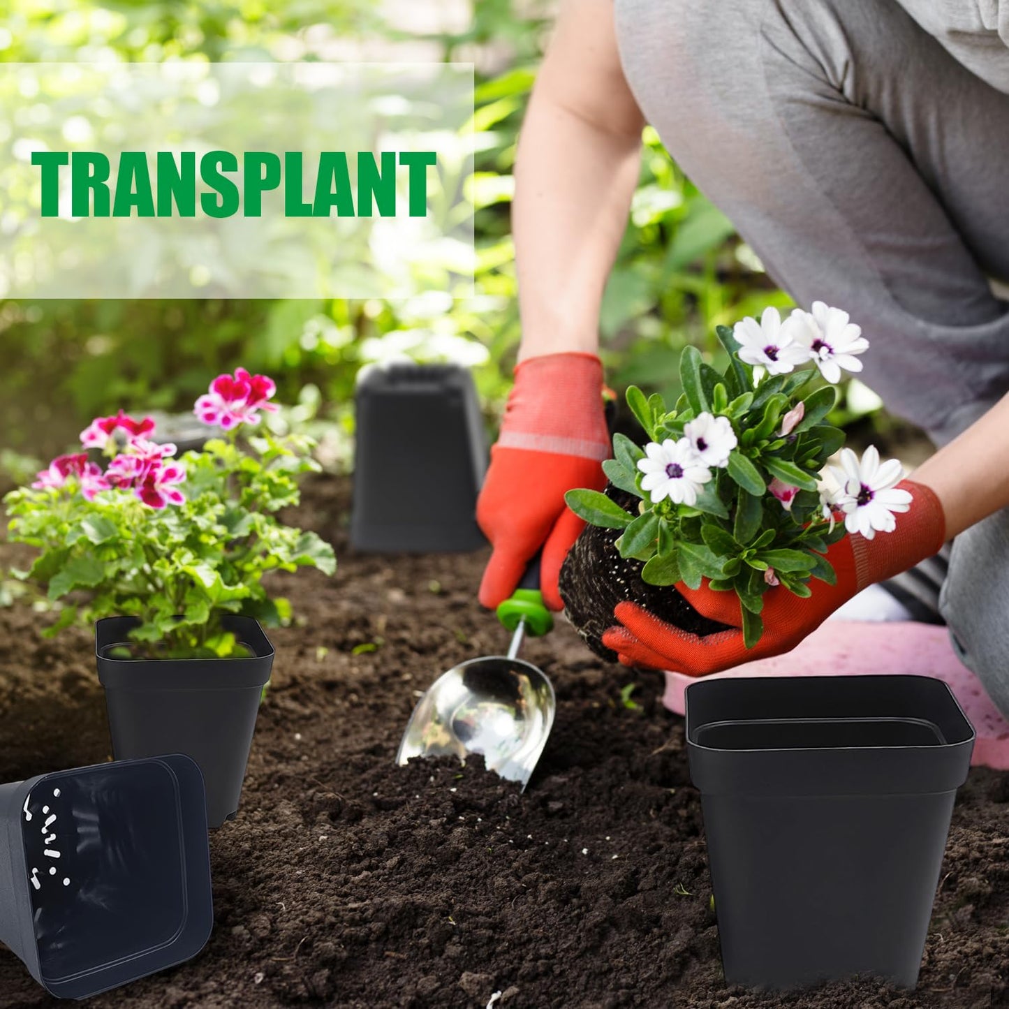 Square Nursery Pots (2.7", 3", 3.5", 4") with Drainage Holes 20 Pcs, Plastic Seed Starting Pots, Sturdy and Durable Seedling Pots for Planting, Cuttings and Transplanting, Black