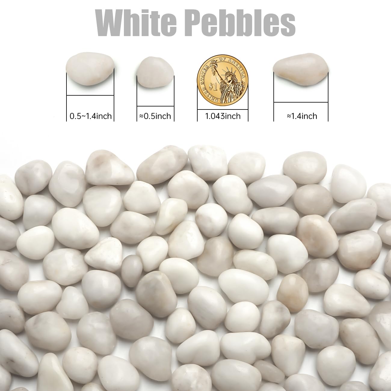 5 Lbs River Rocks for Plants,0.4-1.2 Inch Decorative Ornamental Pebbels, High Polished Stones for Garden Landscaping, Smooth Gravel Filler for Outdoor Plants, Succulents, Fish Tank and Vases, White