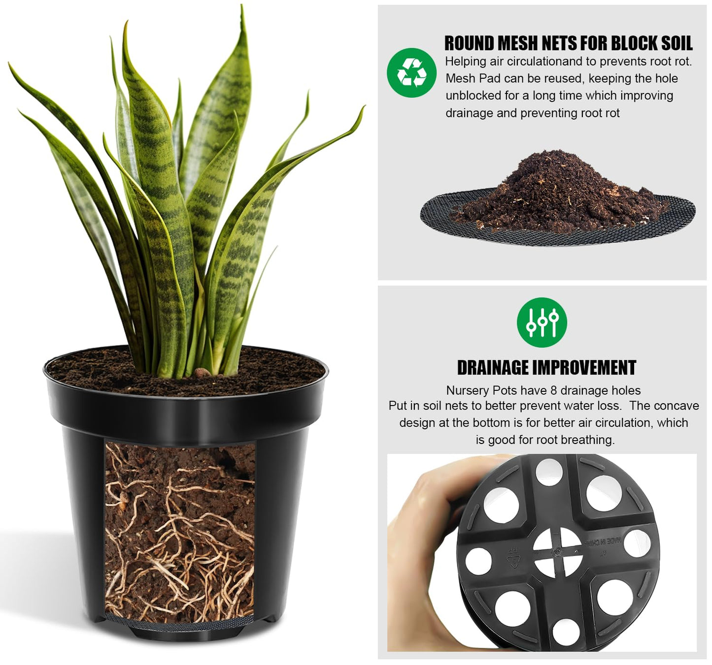 40 Pack 4 Inch Plant Nursery Pots with Mesh Pad, Sturdy Plastic Flower Planter Pots with Drainage Holes, Seed Starter Pots for Planting Seedings Cuttings Succulents Indoor Ourdoor, Black
